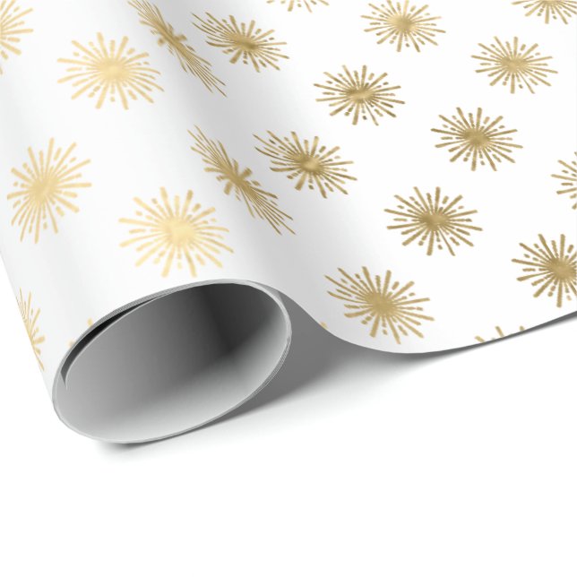 White Gold Stars Confetti Delicate Confetti Sun Wrapping Paper (Roll Corner)