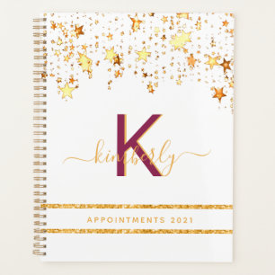 White gold stars glitter monogram 2024 planner