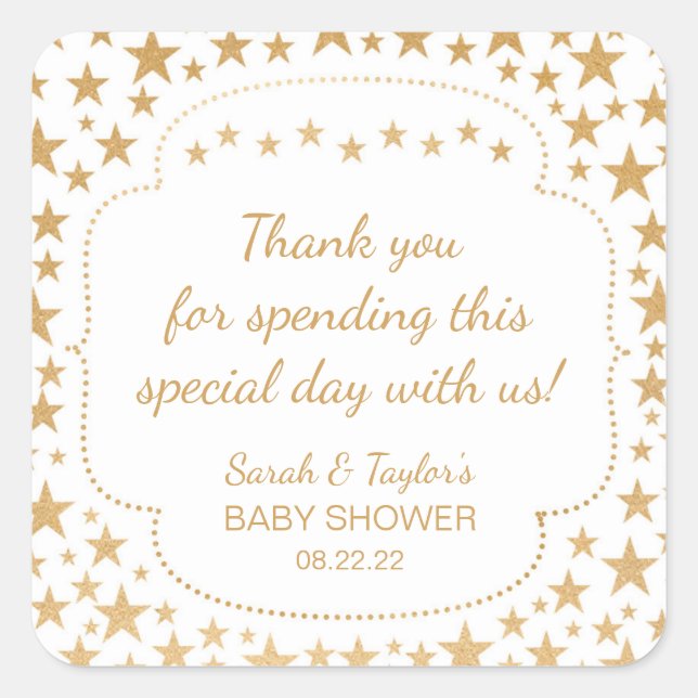 White Gold Stars Neutral Baby Shower favor sticker (Front)