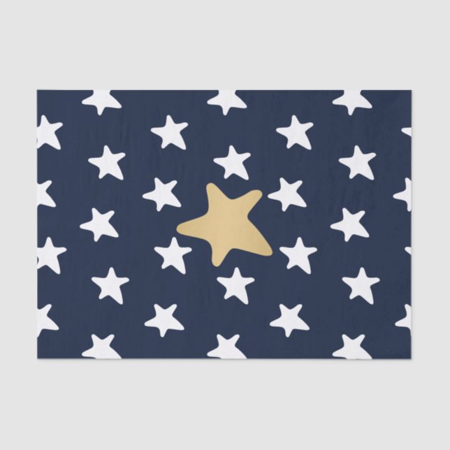White & Gold Stars Pattern Tissue Paper (Front)