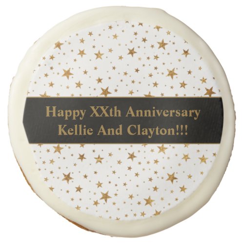 White/Gold Stars With Message Anniversary Sugar Cookie