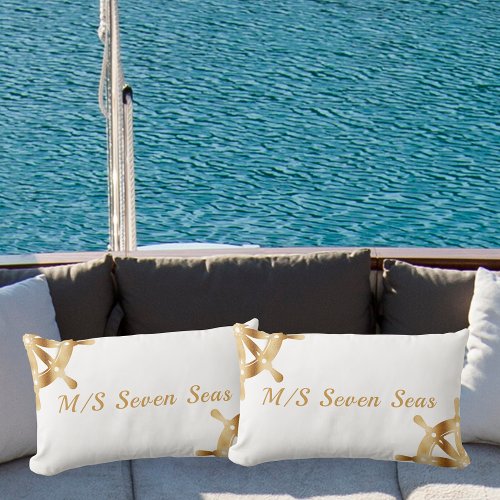 White gold steering wheels yacht boat name lumbar pillow