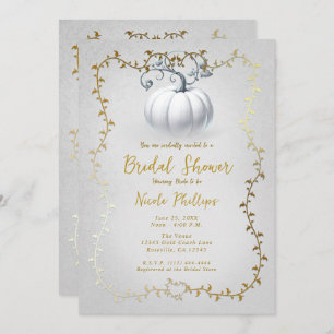 White & Gold Storybook White Pumpkin Bridal Shower Invitation