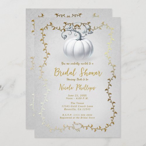 White  Gold Storybook White Pumpkin Bridal Shower Invitation