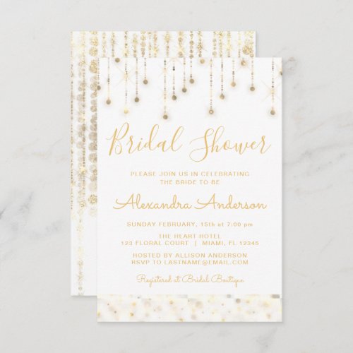 White Gold String Lights Bridal Shower Invitation