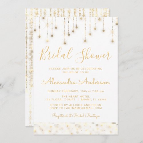 White Gold String Lights Bridal Shower Invitation