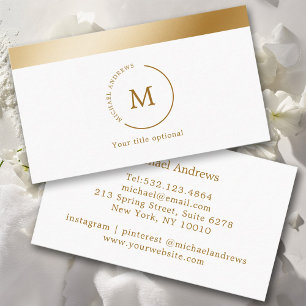 White Gold Stripe Monogramm Circle Business Card