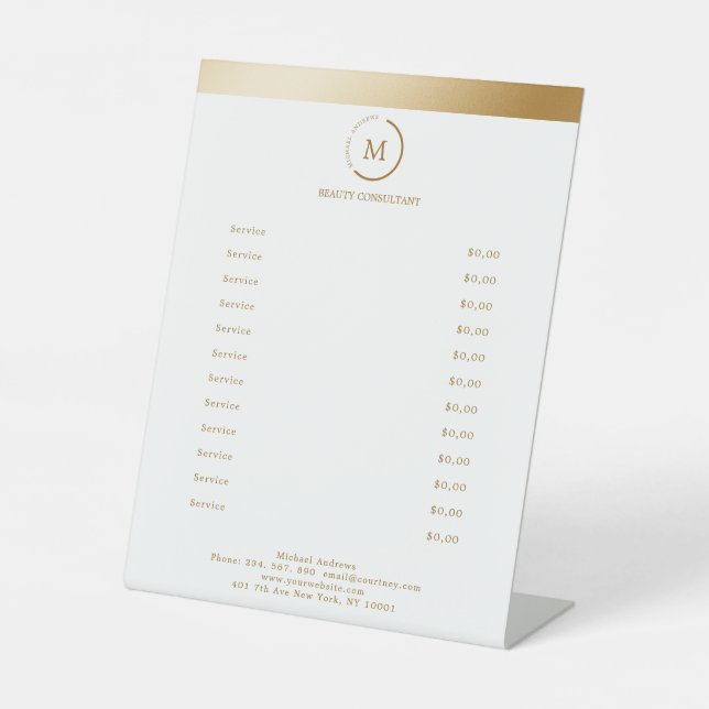 White Gold Stripe Monogramm Circle Pedestal Sign (Front)