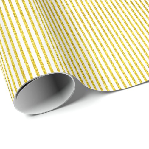 White Gold Stripes Glittery Golden Elegant Cute Wrapping Paper