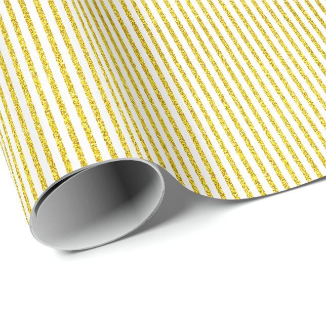 White Gold Stripes Glittery Golden Elegant Cute Wrapping Paper (Roll Corner)