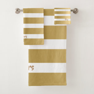 White & Gold Stripes Modern Design Bath Towel Set