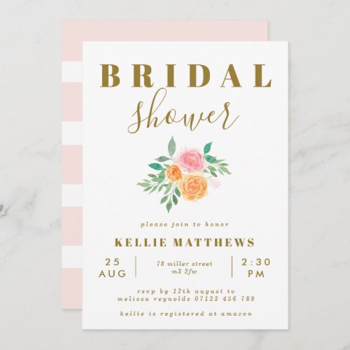 White  Gold Summer Flowers Bridal Shower  Invitation