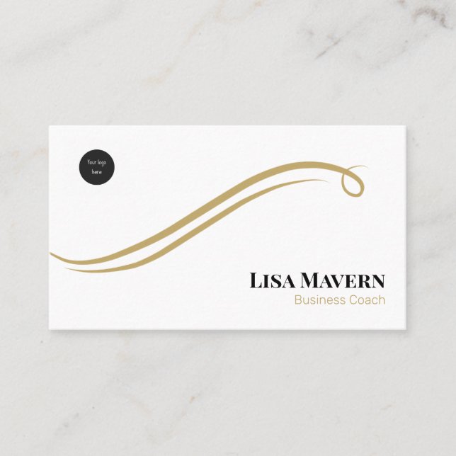 White & Gold Swirl Luxury  Business Card (Front)