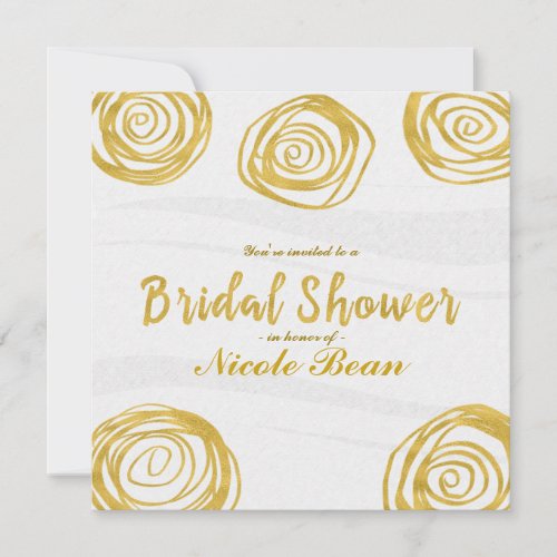 White  Gold Swirl Roses Modern Bridal Shower Invitation