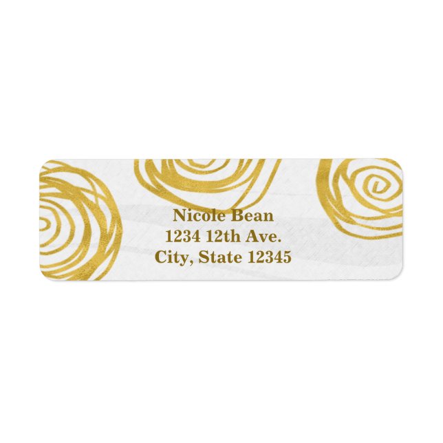 White & Gold Swirl Roses Modern Bridal Shower Label (Front)