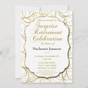 White Gold Swirl Surprise Retirement Invitation