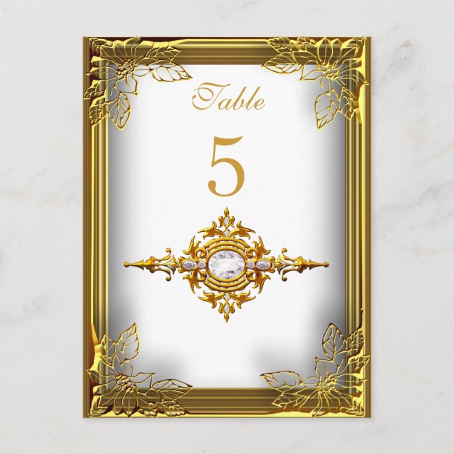 White Gold Table Number Seating Place Card (Front)