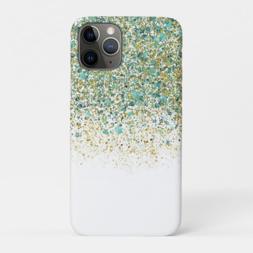 White Gold  Teal Blue Glitter Modern Coastal Glam iPhone 11 Pro Case