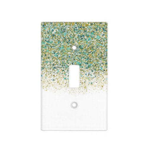 White Gold  Teal Blue Glitter Modern Coastal Glam Light Switch Cover