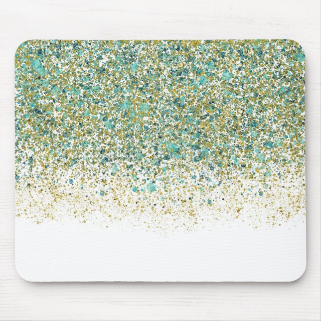 White Gold & Teal Blue Glitter Modern Coastal Glam Mouse Pad (Front)