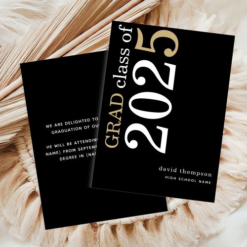 White Gold Text 2025 Black Graduation  Announcement