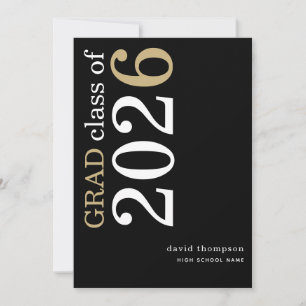 White Gold Text 2026 Black Graduation  Announcement