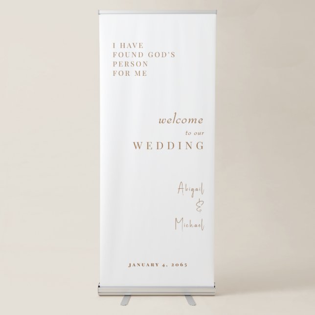 White Gold Text Wedding Simple Retractable Banner (Front)