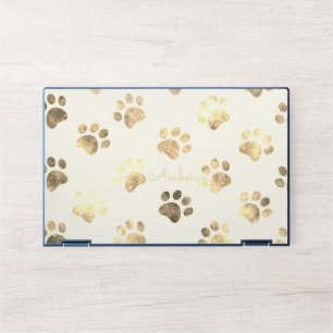 White Gold Textured Paw Print Personalized HP Lapt Laptop Skin