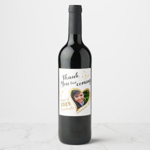 White Gold Thank You Photo Graduation Party Favor Wine Label