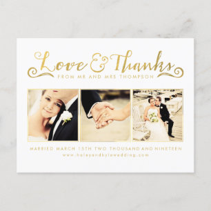 White Gold Thank You Script Typography Photo Postcard
