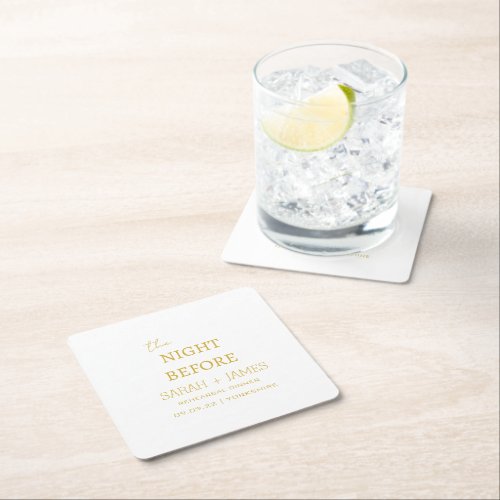 White Gold The Night Before Rehearsal Dinner Party Square Paper Coaster