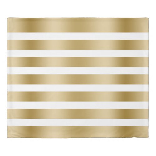 White  Gold Tones Stripes Pattern Duvet Cover