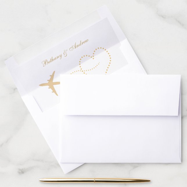 White  Gold Travel Wedding Destination Envelope Liner (Desk)