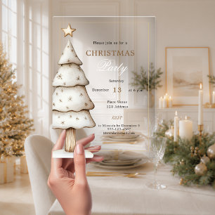 White gold tree  modern clear Christmas Party Acrylic Invitations