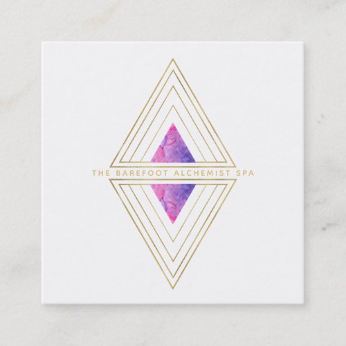    White Gold Triangles Sacred Geometry Alchemy Square Business Card