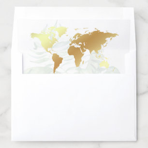 White Gold Tropical Destination World Map Wedding Envelope Liner