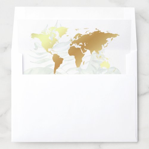 White Gold Tropical Destination World Map Wedding Envelope Liner