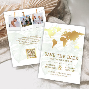 White Gold Tropical Destination World Map Wedding Save The Date