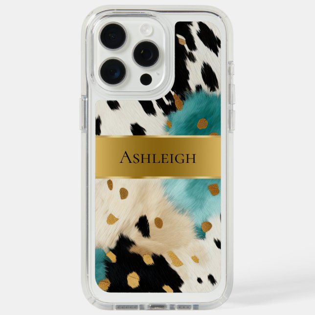 White Gold Turquoise Black Cowhide Name Speck iPhone Case (Front (White Titanium))