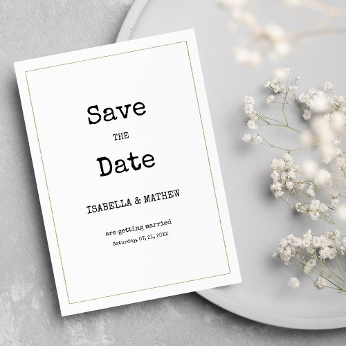 White gold typewriter font rustic Save the Date Invitation