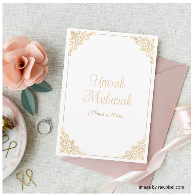 White Gold Umrah Mubarak Islamic Greeting Card (Creator Uploaded)