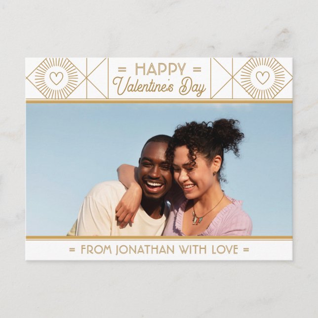    White & Gold Valentine's Day Personalized Photo Postcard (Front)