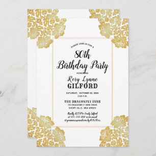 White Gold Victorian Lace 80th Birthday Party Invitation