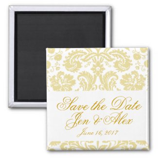 Gold Cream Damask Save the Date Cards