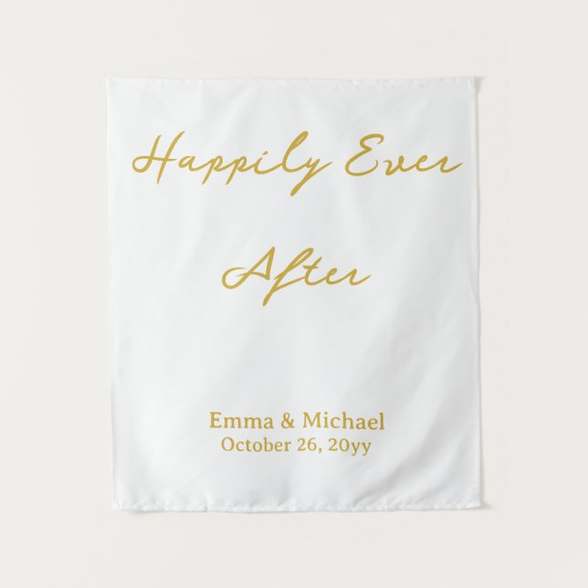 White & Gold Wedding Banner Personalized Ceremony Tapestry (Front)