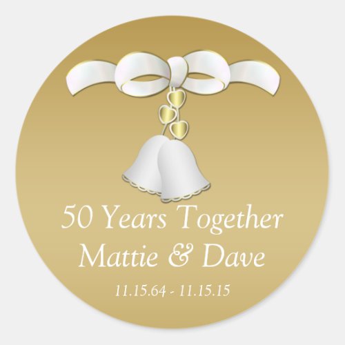 White Gold Wedding Bells 50th Anniversary Classic Round Sticker