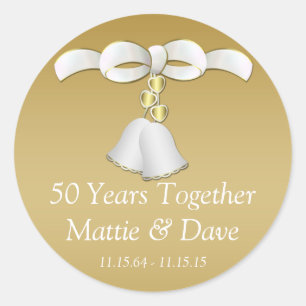 White Gold Wedding Bells 50th Anniversary Classic Round Sticker