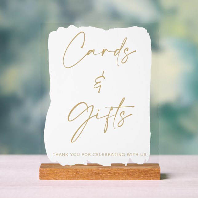 White Gold Wedding Cards and Gifts Table Acrylic Sign (Neutral)