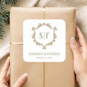 White Gold Wedding Favor Square Sticker