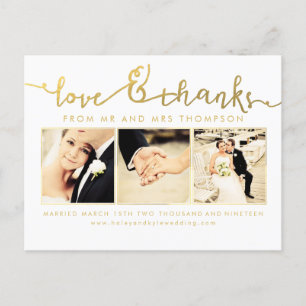 White Gold Wedding Love & Thanks Script Photo Postcard